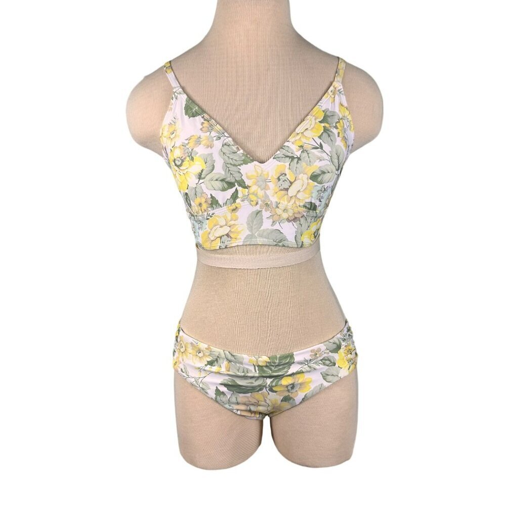 Antonio Melani‎ Floral Printed Beige Green Yellow Swimsuit Set Size Medium